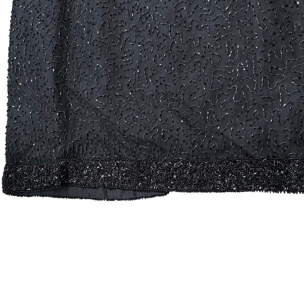 Laurence Kazar Black Beaded Silk Cocktail Dress Sz M VTG 80s Whimsigoth fairy - Picture 6 of 11